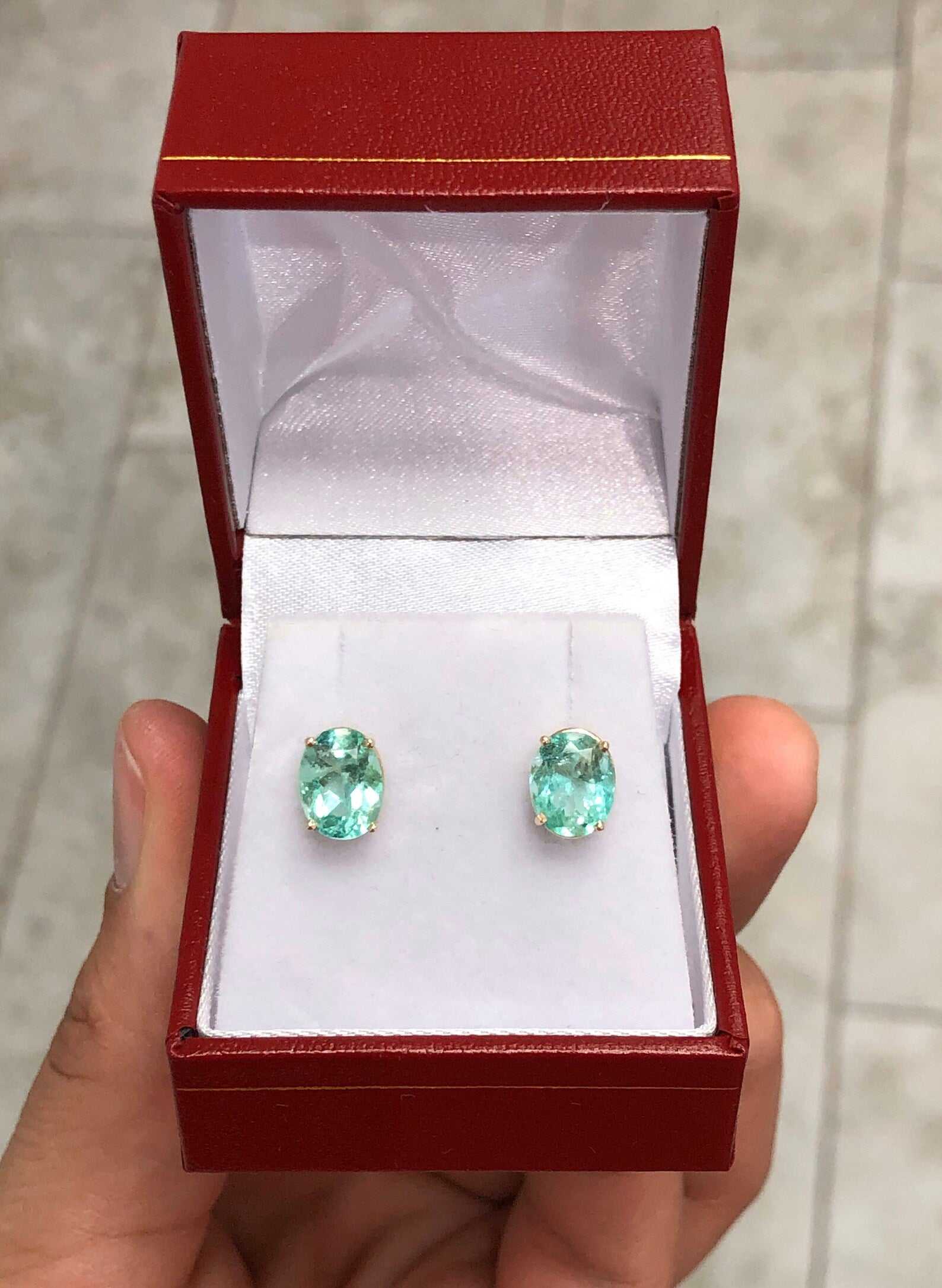 3.03tcw Oval Shape Natural Colombian Emerald Stud Earrings in 14K Gold - Elegant Jewelry for Women, Perfect for Weddings, Parties & Gifts