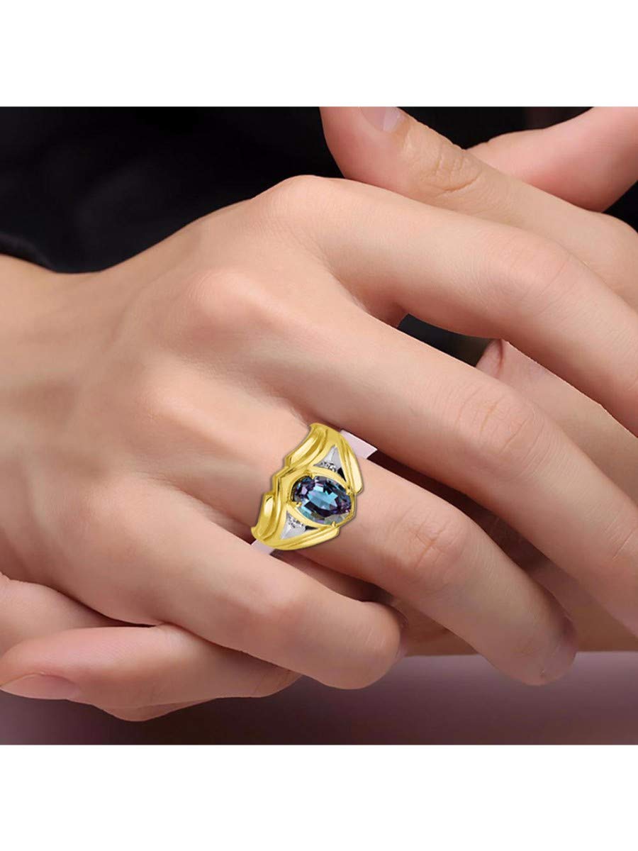 Rylos Men's Yellow Gold Plated Silver Ring with 9X7MM Oval Gemstone & Diamond - Classic Designer Birthstone Ring for Men (Sizes 8-13) | Perfect for Weddings, Anniversaries & Special Occasions