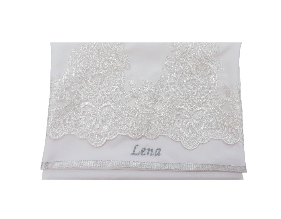 Elegant White Silk Tallit for Women with Delicate White Lace Decoration - Perfect for Jewish Prayer Services, Weddings & Special Religious Ceremonies