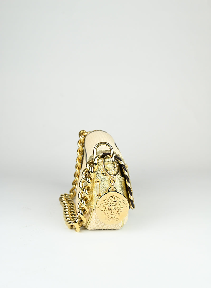 Versace Shoulder Bag in Cream Knit - Elegant Designer Handbag for Women, Perfect for Parties, Work & Everyday Use