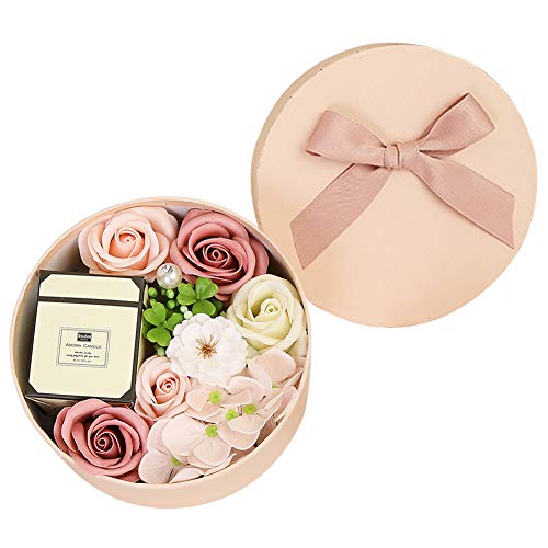 Luxury Scented Candles with Rose Fragrance & Essential Oil Soap Flowers in Gift Box - Perfect Valentine's Day Gift for Girlfriend, Wife, or Mom - Romantic Home Decor for Bedroom, Bathroom & Wedding