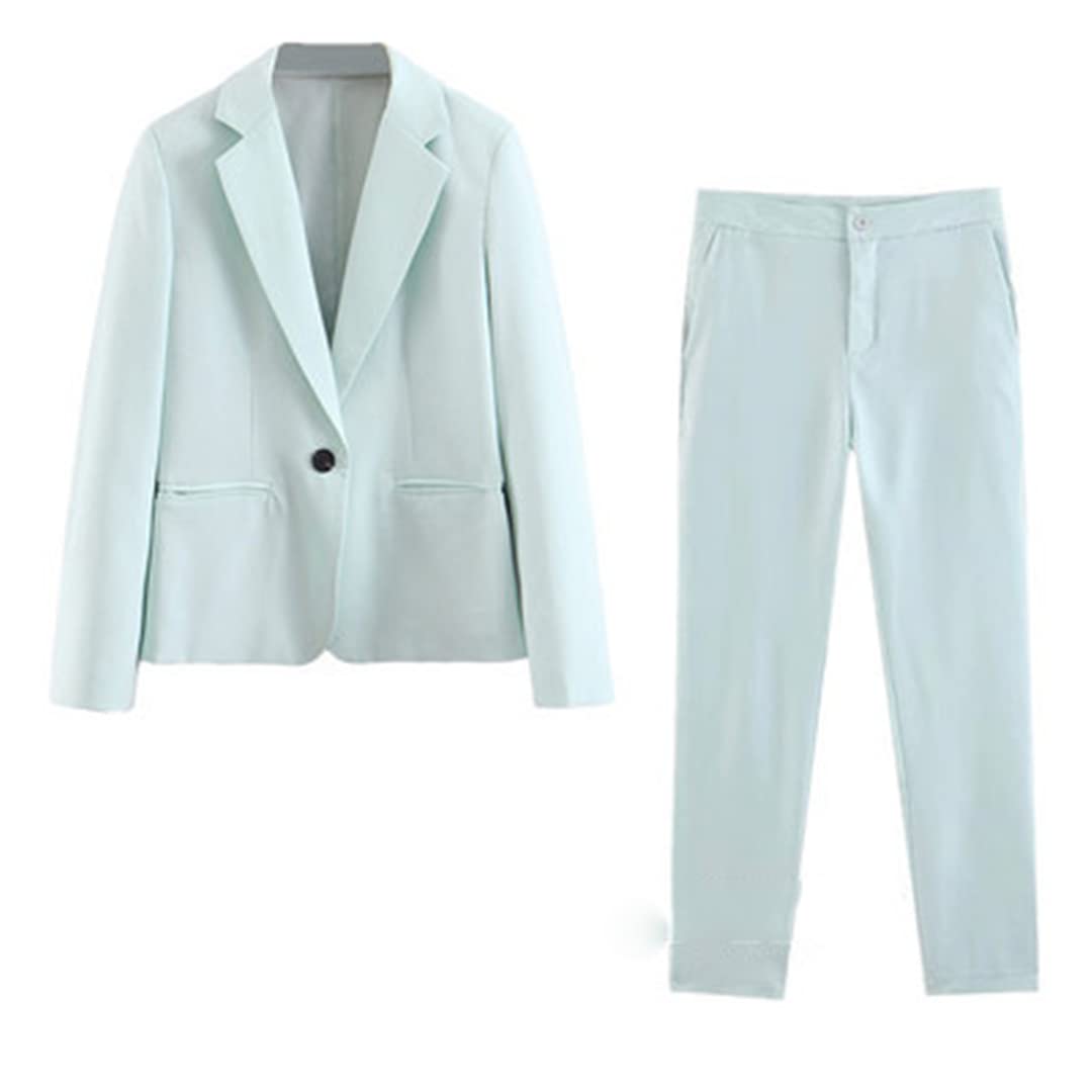 Women's 2-Piece Outfits - Solid Color Long Sleeve Blazer & High Waist Straight Pants Set | Casual Workwear & Office Attire for Professional Women