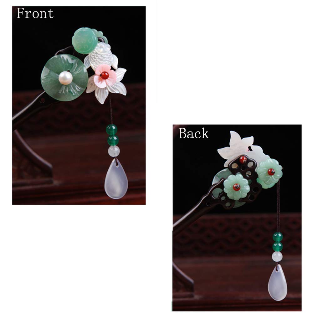 Chinese Golden Fish Lotus Wooden Hair Sticks for Women - Handmade Bun Hair Pins, Hair Chopsticks for Long Hair - Perfect for Daily Use, Parties & Special Occasions