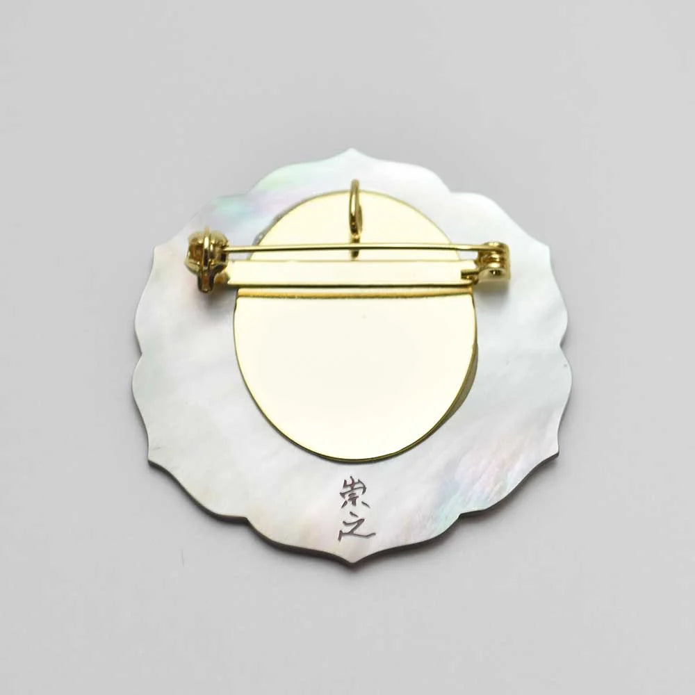 Handcrafted Maki-e Urushi Lacquer Brooch with Black Lip Oyster Pearl Shell - Geometric Japanese Jewelry for Women | Traditional Artisan Accessory for Special Occasions & Gift Giving