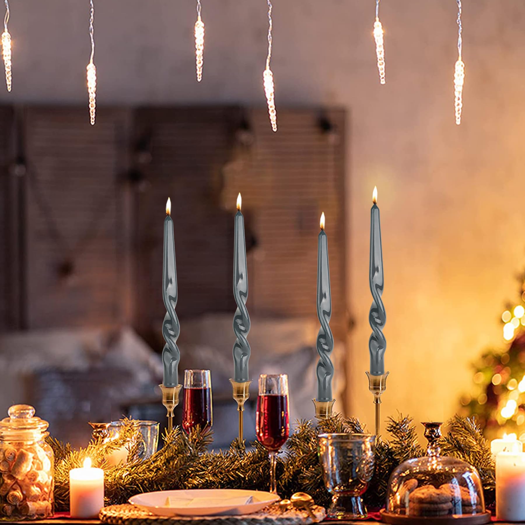 Navy Spiral Taper Candles Set of 4 - 10inch Unscented Dripless Candles for Wedding & Church Decor
