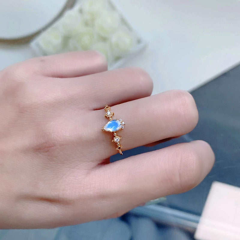 Dainty Pear Shape Moonstone Promise Rings for Women - Elegant Sterling Silver Engagement Ring, Gift for Her | HJZB 275 | Perfect for Anniversaries, Valentine's Day & Special Occasions
