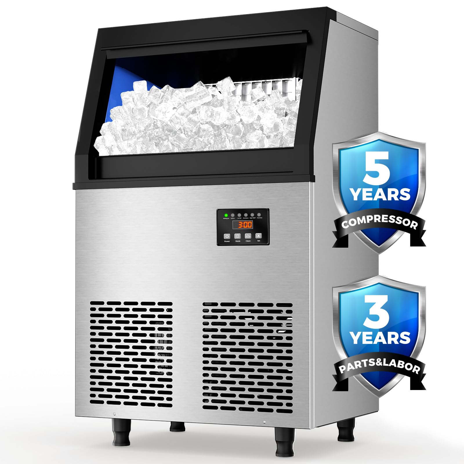 Commercial Ice Maker Machine 100 lbs/24H, Under Counter Ice Maker with 34lbs Storage, Stainless Steel Freestanding Ice Machine for Home Bar Restaurant Outdoor Party, 45 Cubes per Cycle - Perfect for Cocktails, Beverages & Food Preservation