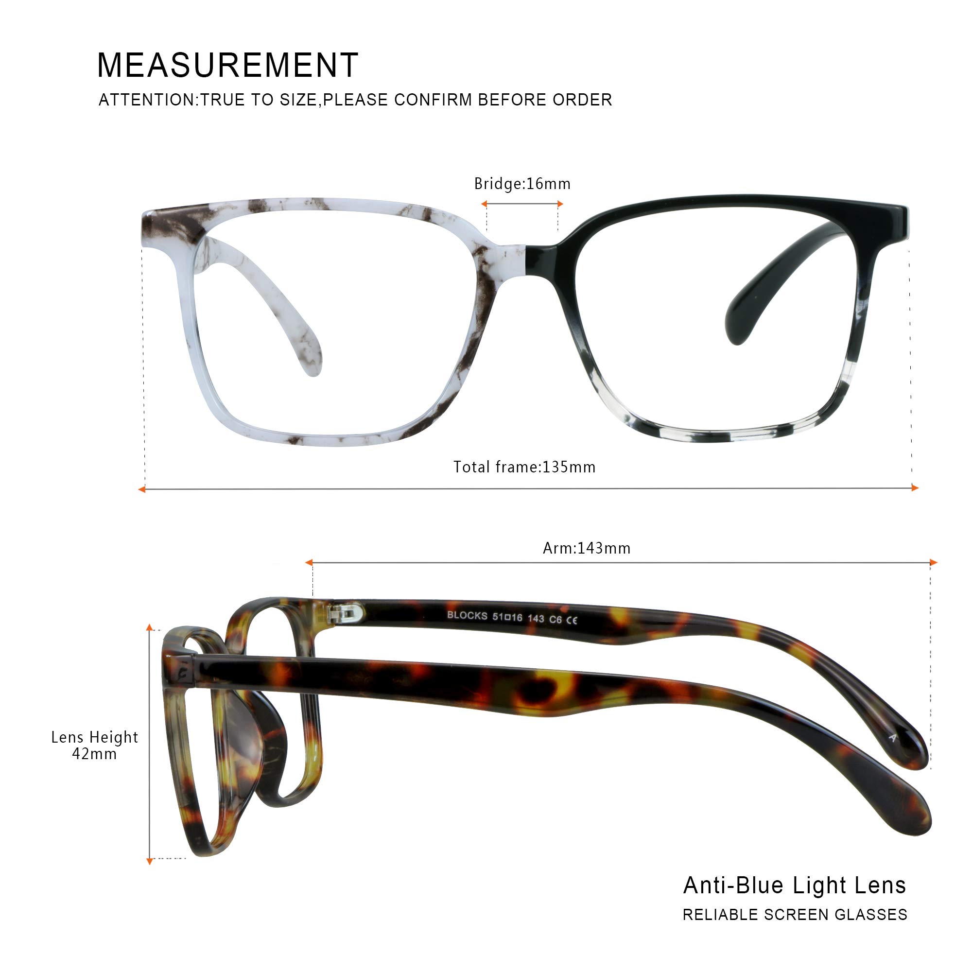Blue Light Blocking Glasses 3 Pack - Square Frame Computer Gaming & Reading Glasses for Men & Women - Anti Eyestrain & UV Protection - Perfect for Office Work, Late Night Screen Time & Digital Eye Strain Relief