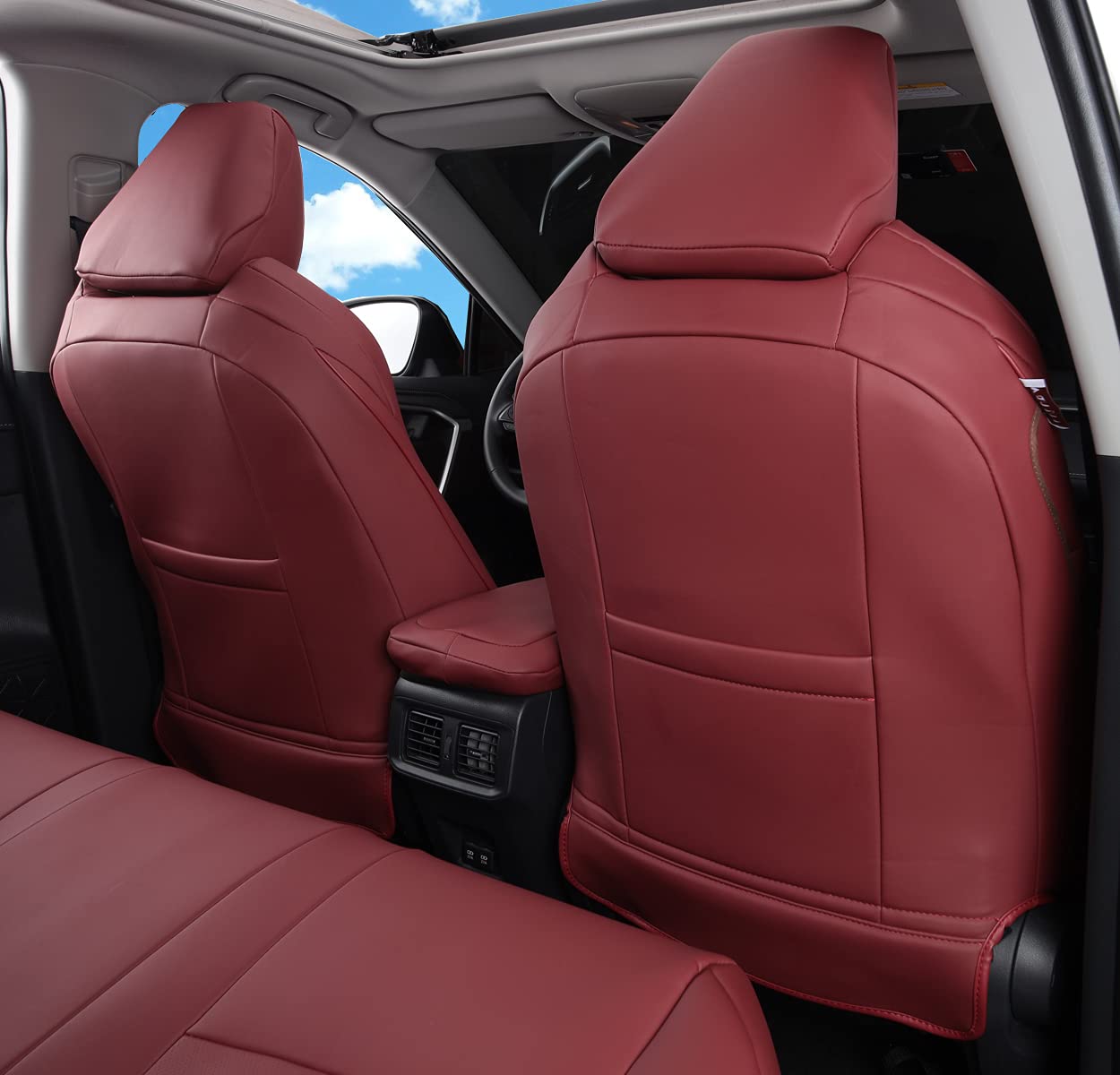 Premium Custom Fit Seat Covers for Toyota RAV4 & VENZA (2019-2025) - Waterproof Faux Leather Protection - Perfect for Prime & XSE Hybrid Models (Wine Red, LU02-Prime-XSE) - Ideal for Road Trips, Daily Commutes & Outdoor Adventures