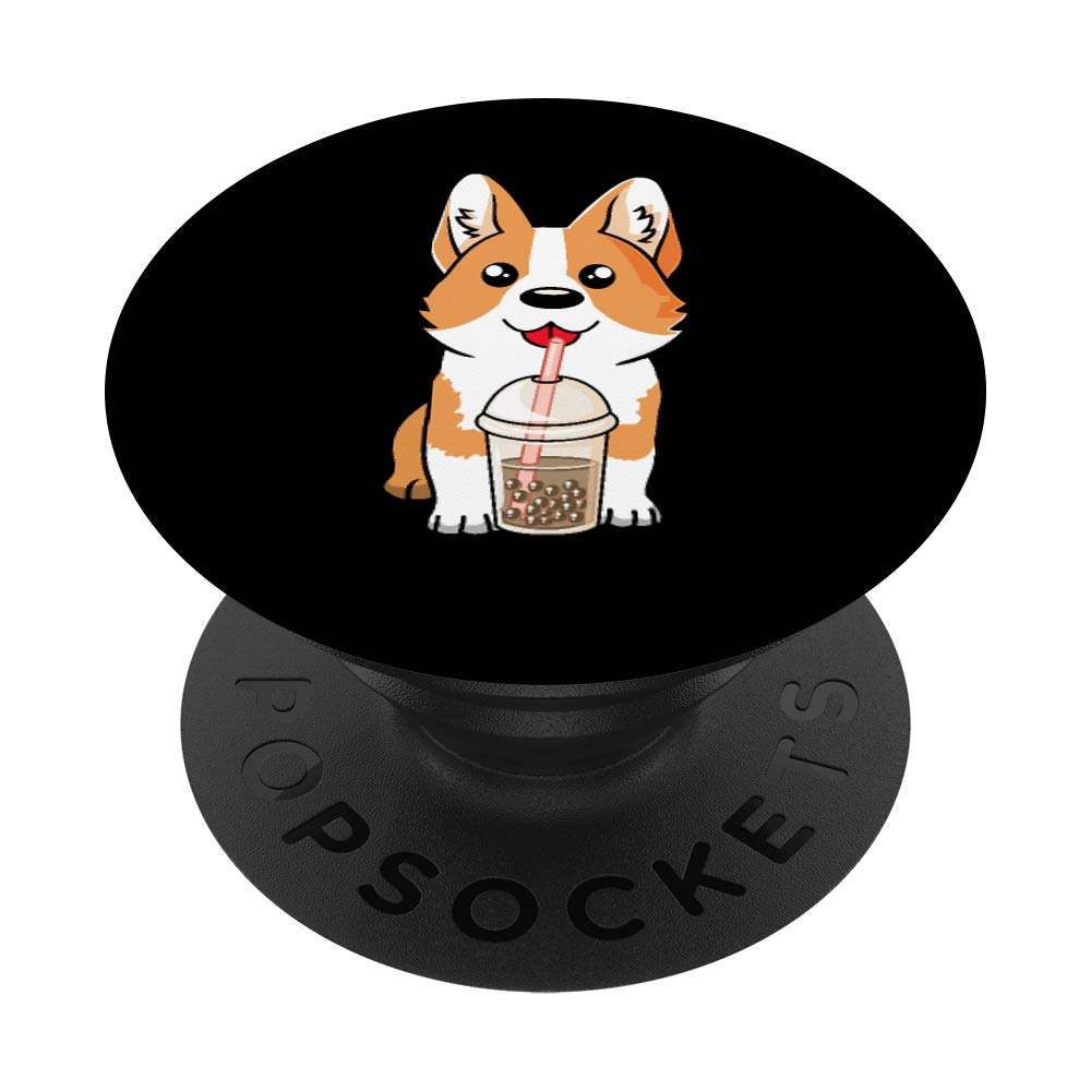 Boba Milk Tea Corgi Dog Puppy Lover Kawaii Japanese Anime PopSockets Swappable PopGrip - Cute Phone Grip for Bubble Tea Fans, Anime Lovers & Pet Owners
