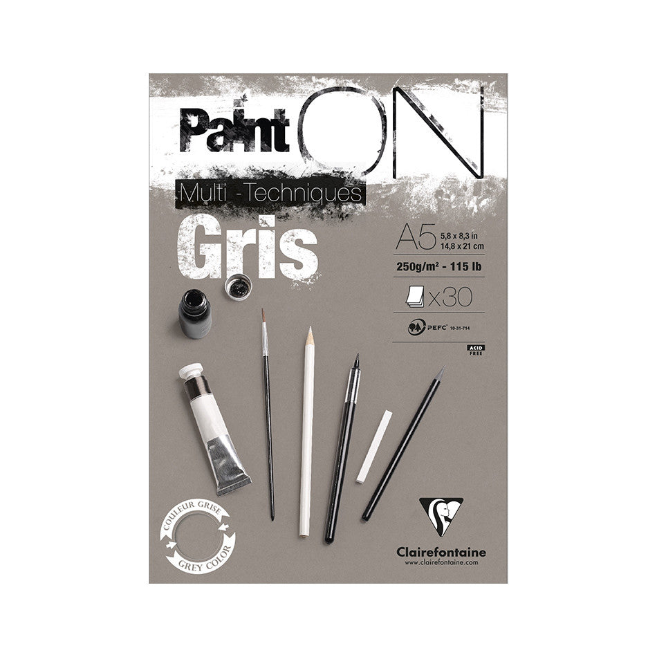 Clairefontaine A5 Grey Glued Paint Pad - Premium Sketchbook for Watercolor, Acrylic & Gouache - Perfect for Artists, Students & Professionals