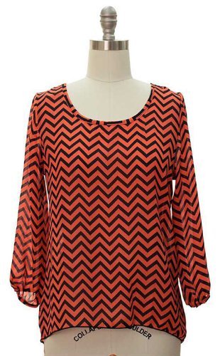 Stylish Women's Chevron Print Scoop Neck Long Sleeve Blouse - Perfect for Office Wear, Casual Outings & Date Nights