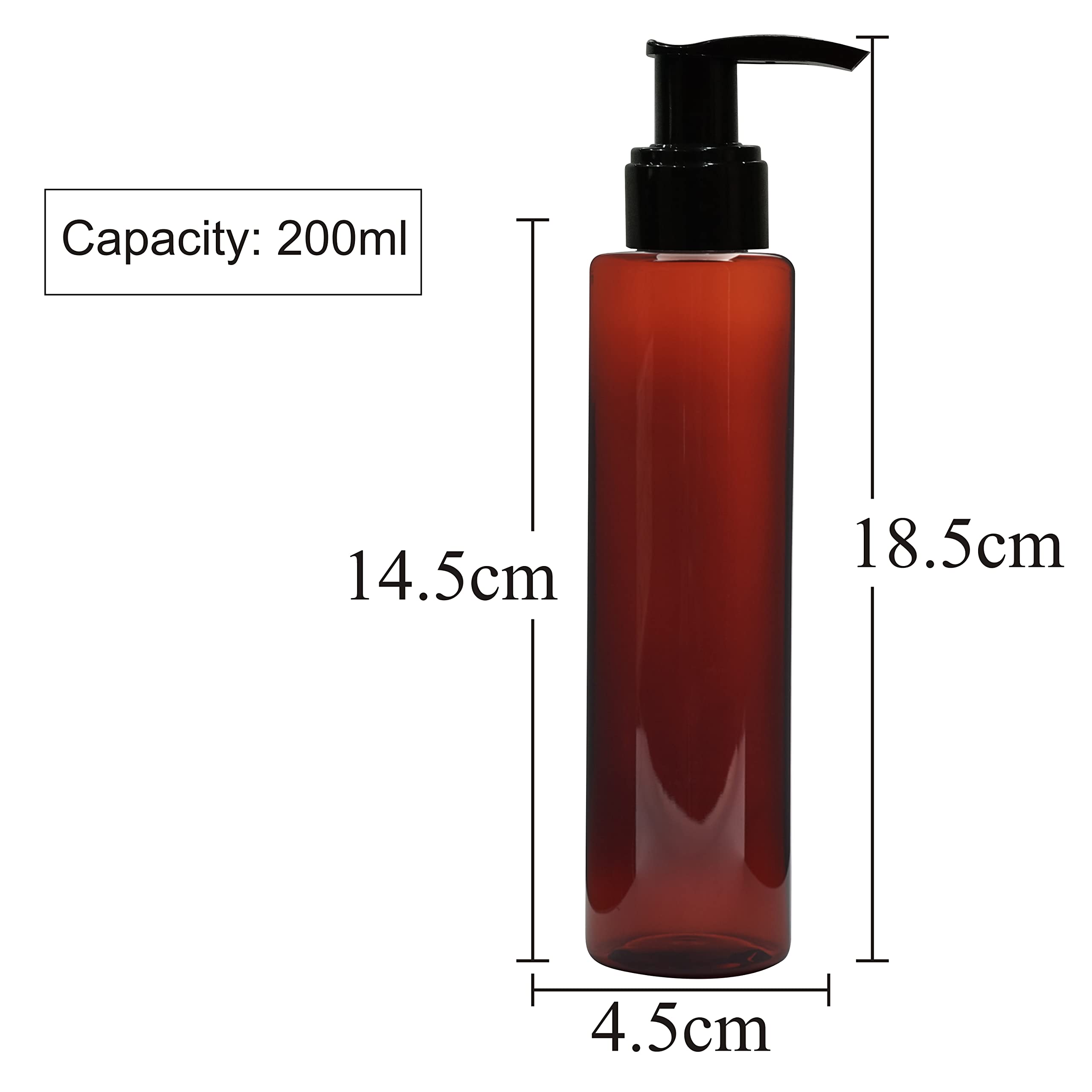 Amber Glass Bottles 200ml with Black Pump Dispenser - Pack of 5 | Essential Oil Storage, DIY Skincare, Aromatherapy, Travel Containers for Liquids