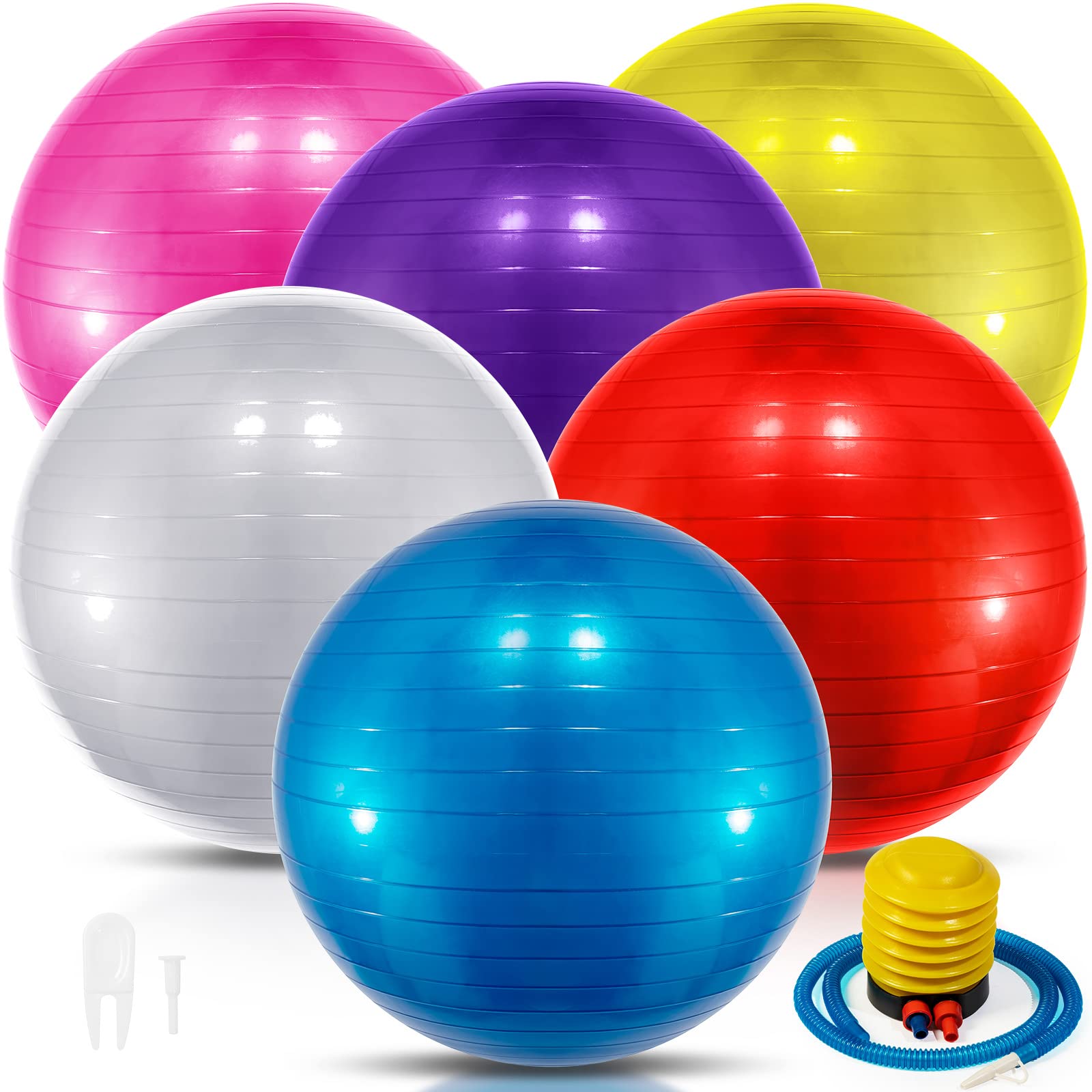 Jexine 6-Pack Yoga Exercise Ball Set - Anti-Burst PVC Stability Ball for Home, Gym & Office - Includes Quick Pump - Perfect for Pregnancy Workouts, Balance Training & Physical Therapy