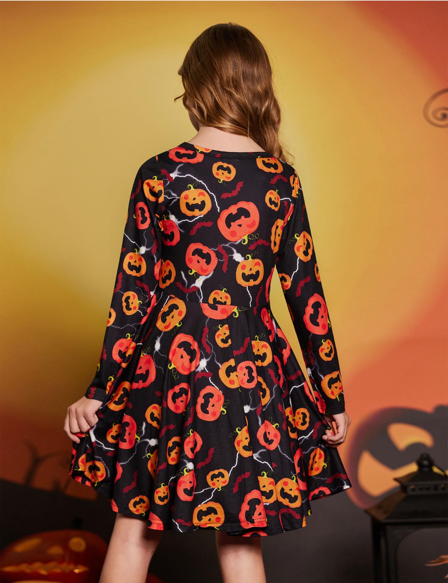 Arshiner Girls Long Sleeve Stretchy A-Line Twirly Skater Dress - Soft Comfortable Stretch Fabric for School, Party & Everyday Wear - Perfect for Dance Classes, Birthday Parties, Christmas Celebrations - Great Gift for Birthdays & Holidays | Ideal for School Performances, Playdates, Tea Parties, Ballet Practice & Seasonal Festivities | Versatile for Casual Outings, Family Gatherings, Photo Shoots & Special Occasions | Perfect for School, Playdates, Parties, Holidays, and Everyday Wear
