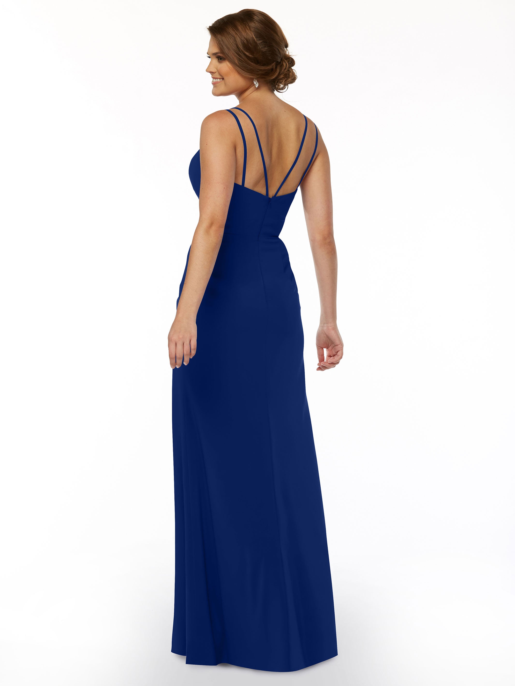 Elegant 83030 Sheath Stretch Chiffon Bridesmaid Dress with Bateau Neckline & Thigh Slit - Perfect for Weddings, Formal Events & Special Occasions