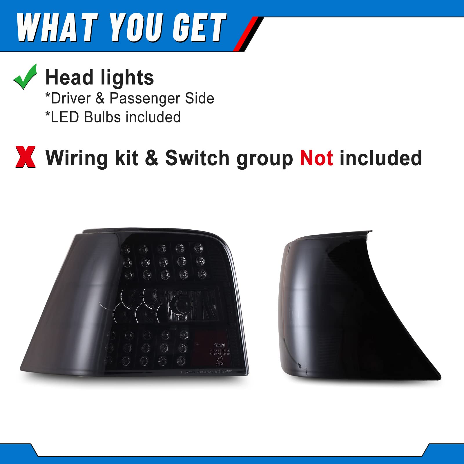 AUTOWIKI LED Tail Lights for Volkswagen GTI Golf MK4 (1999-2004) - Pair of Left & Right Rear Lamp Assemblies - Direct Replacement for Driver & Passenger Side - Perfect for Night Driving & Car Upgrades