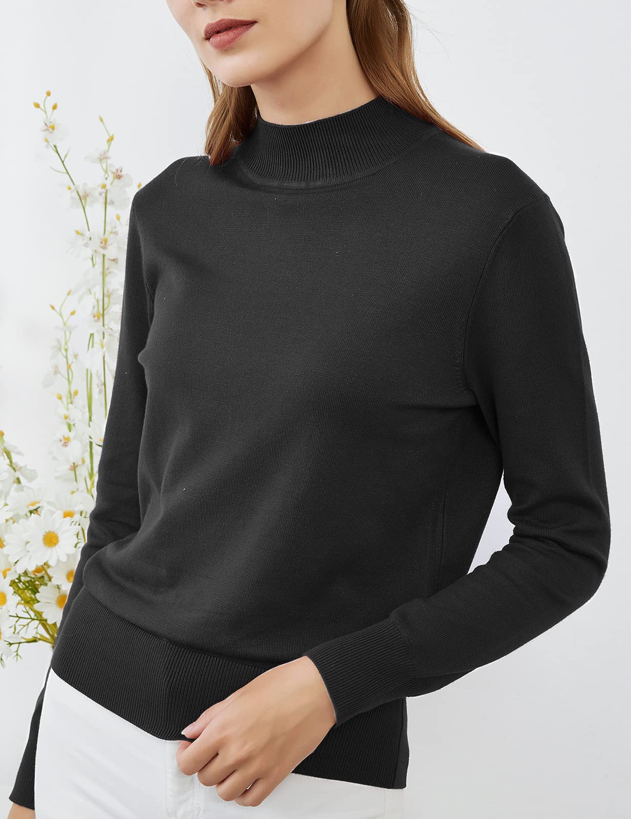 Women's Lightweight Mock Neck Long Sleeve Sweater - Fall Winter Casual Pullover Knit Jumper Top for Work, Dating & Everyday Wear