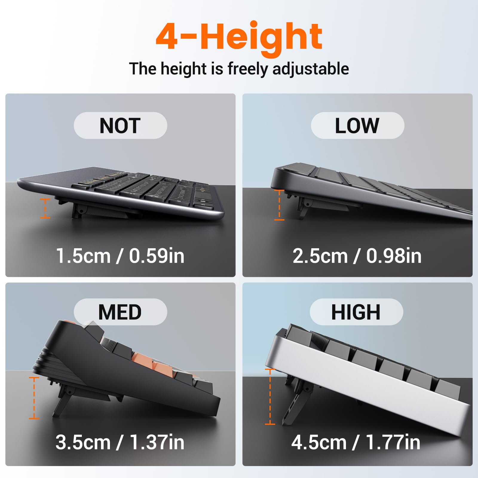 HONKID Adjustable Ergonomic Keyboard Stand for Apple Magic Keyboard & Flat-Back Keyboards - Computer Keyboard Riser for Desktop, Laptop & Office Workstations - Reduce Wrist Strain for Typing, Gaming & Office Use