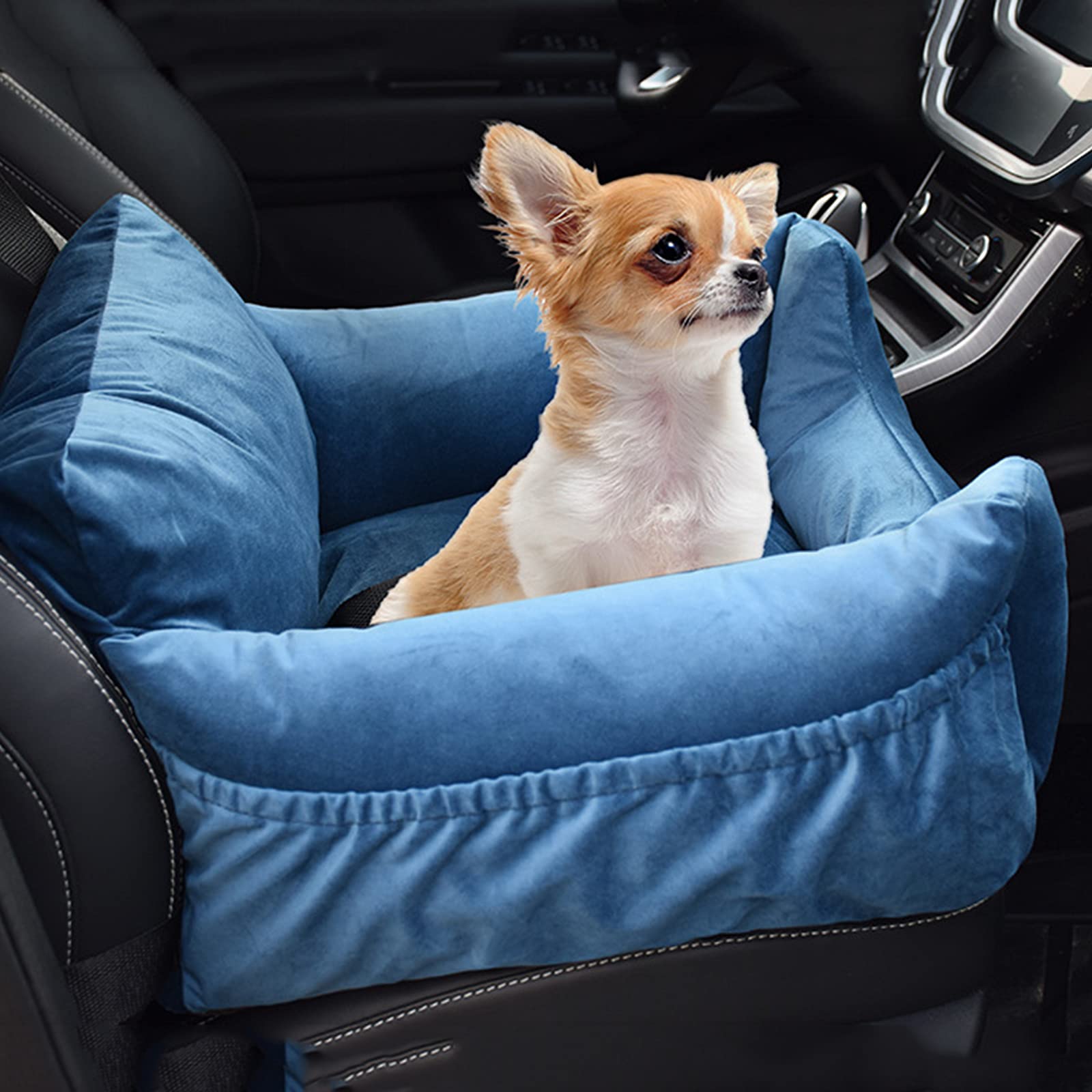WANGLE Detachable Washable Dog Car Seat for Small Dogs - Portable Soft Puppy Booster Seat & Travel Carrier Bed, Blue - Perfect for Road Trips & Safe Pet Travel