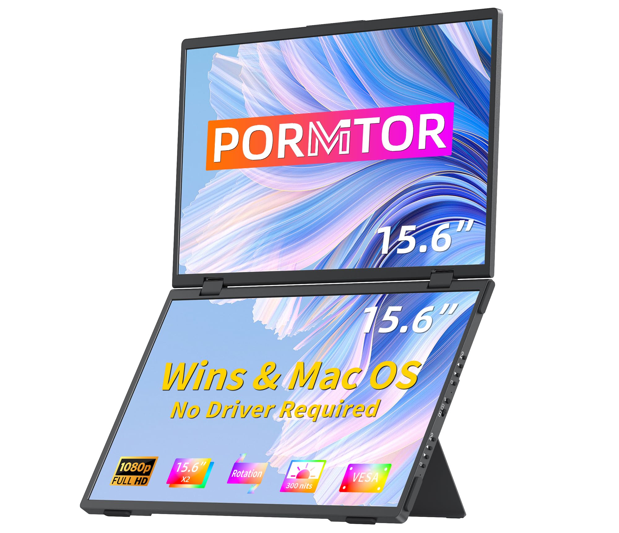 15.6寸便携双屏扩展显示器，USB-C折叠式笔记本电脑外接屏，兼容Windows/Mac，三重显示办公娱乐高效助手，适用于远程办公、多任务处理、游戏设计