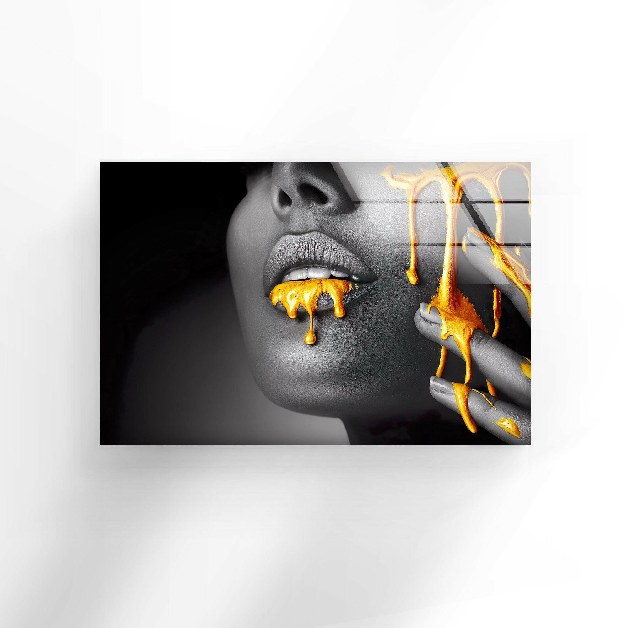 Elegant Black Woman Face Gold Liquid Glass Wall Art - Modern Home Decor for Living Room, Bedroom & Office