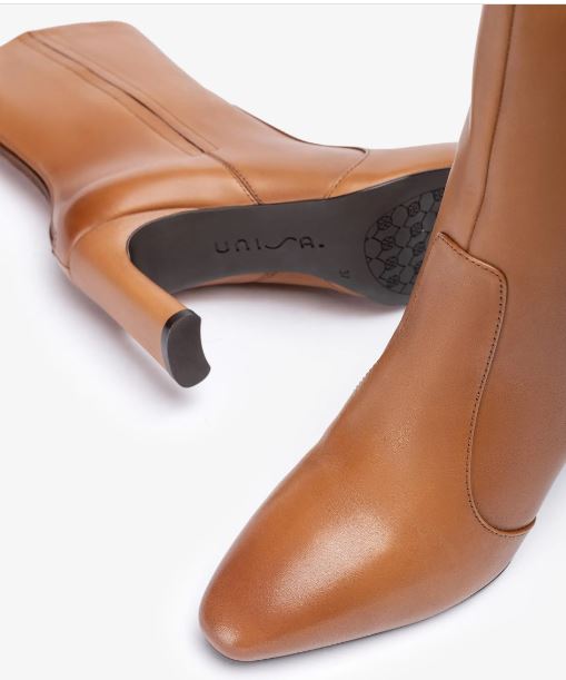 Unisa WERNER Women's Tan Leather Heeled Ankle Boots - Fashionable Mid-Calf Booties for Fall/Winter, Office Wear & Night Out