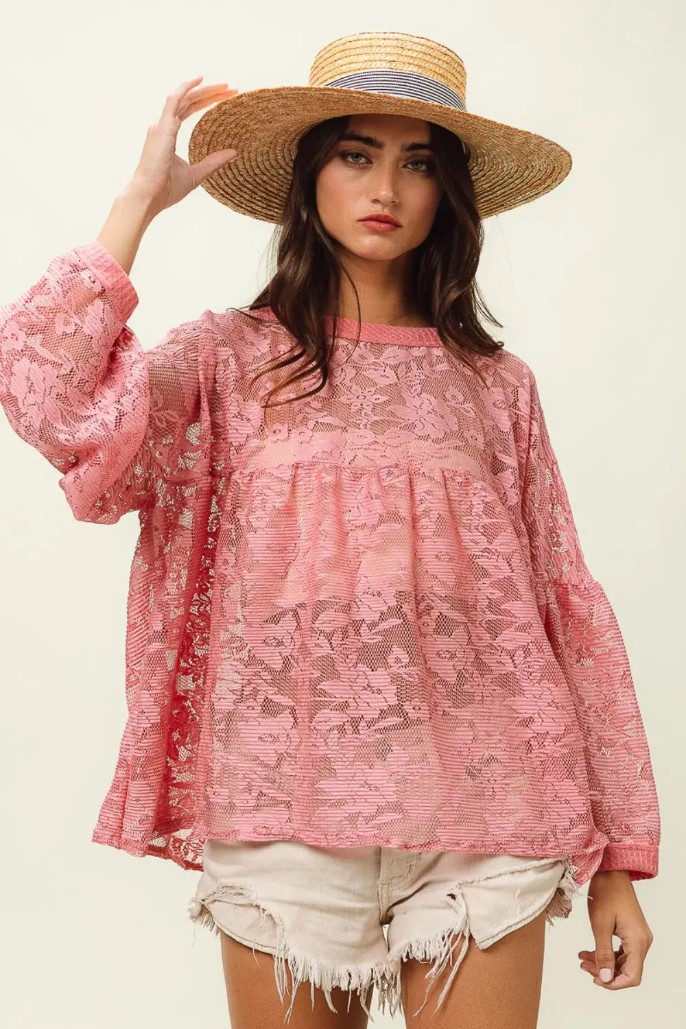 Elegant BiBi Floral Lace Long Sleeve Blouse for Women | Vintage Boho Chic Tunic Top | Perfect for Date Night, Office Wear & Spring Outfits