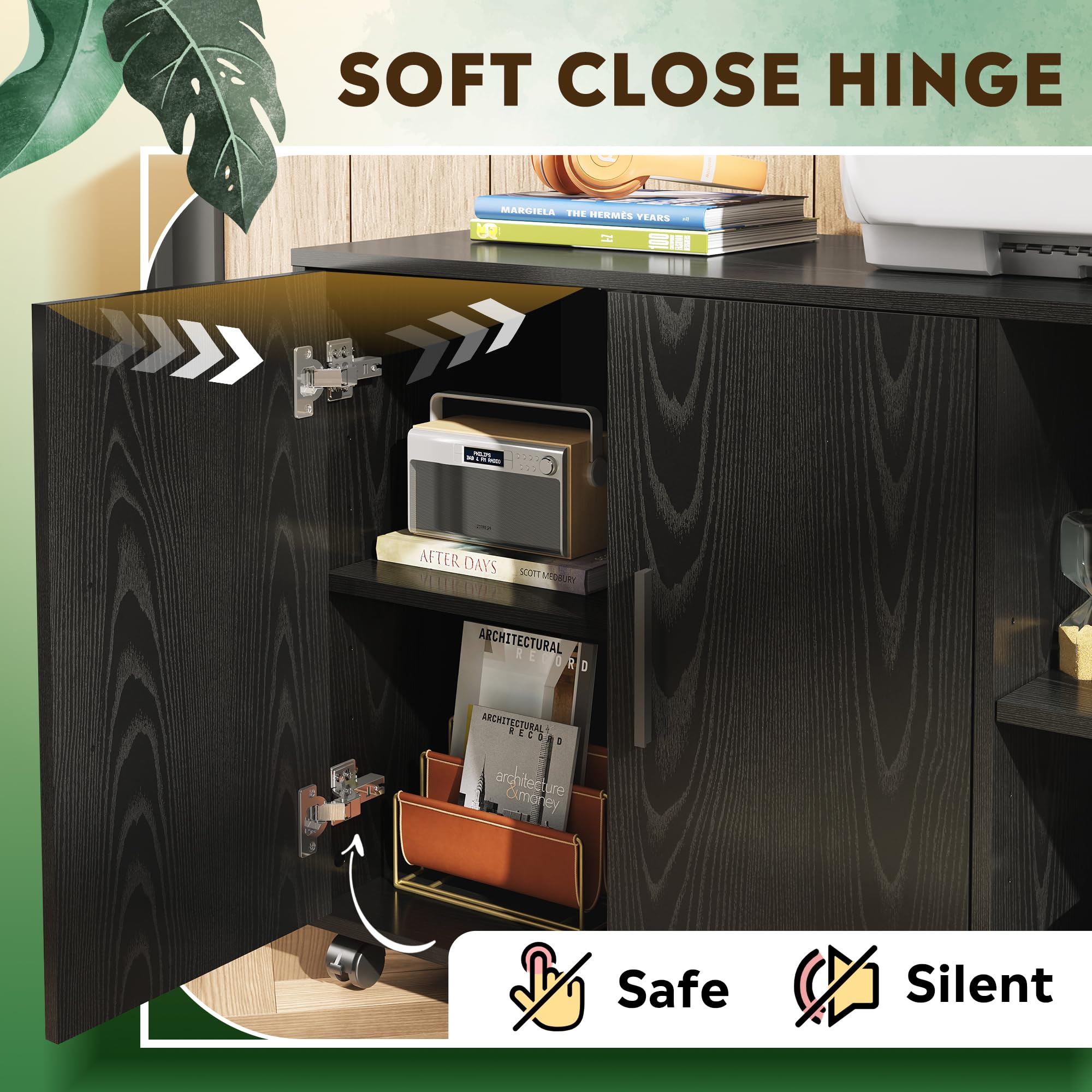 DEVAISE Office Storage Cabinet with Doors & Shelves - Lateral File Organizer for Printer, Supplies & Documents - Black Home Office Furniture for Workspace Organization