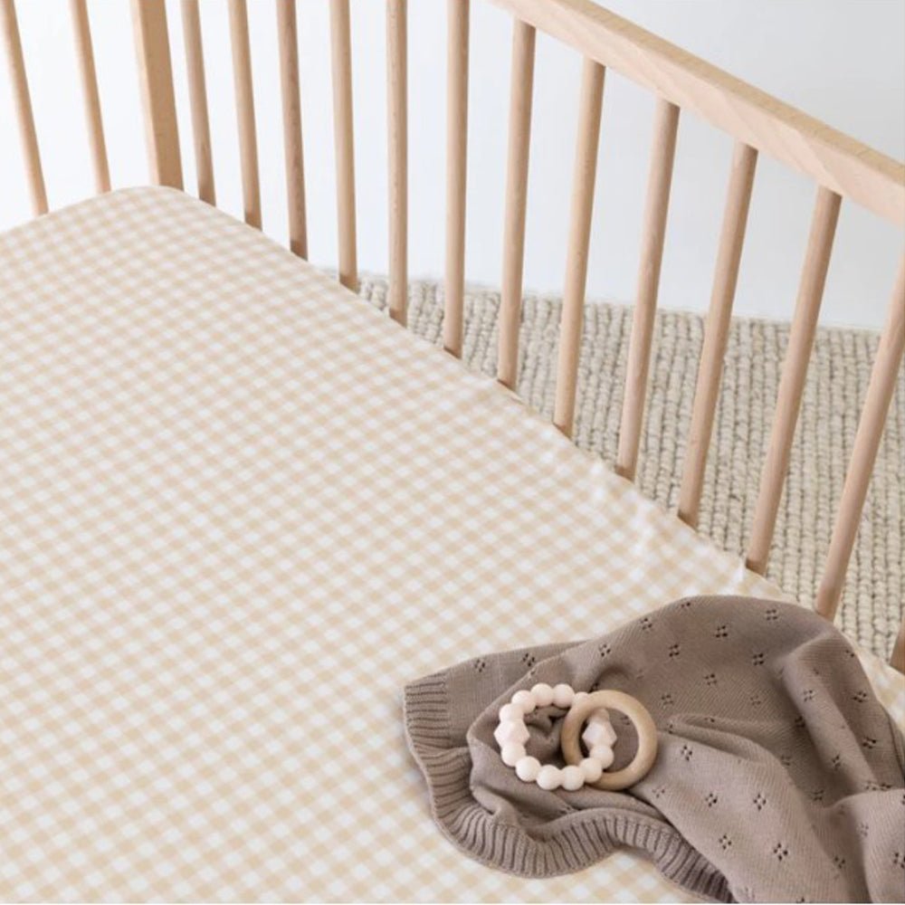 100% Organic Bamboo Fitted Sheet - Queen Size Oat Gingham Pattern - Soft & Breathable Bedding for Comfortable Sleep - Perfect for Eco-Friendly Homes & Guest Rooms