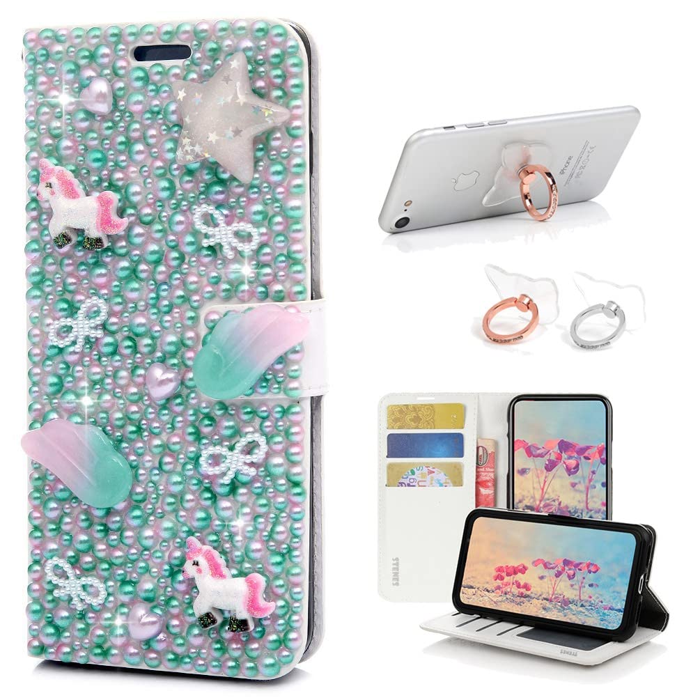 STENES Bling Wallet Case for Google Pixel 4 - 3D Crystal Unicorn Cover with Magnetic Stand - Perfect for Parties & Gifts