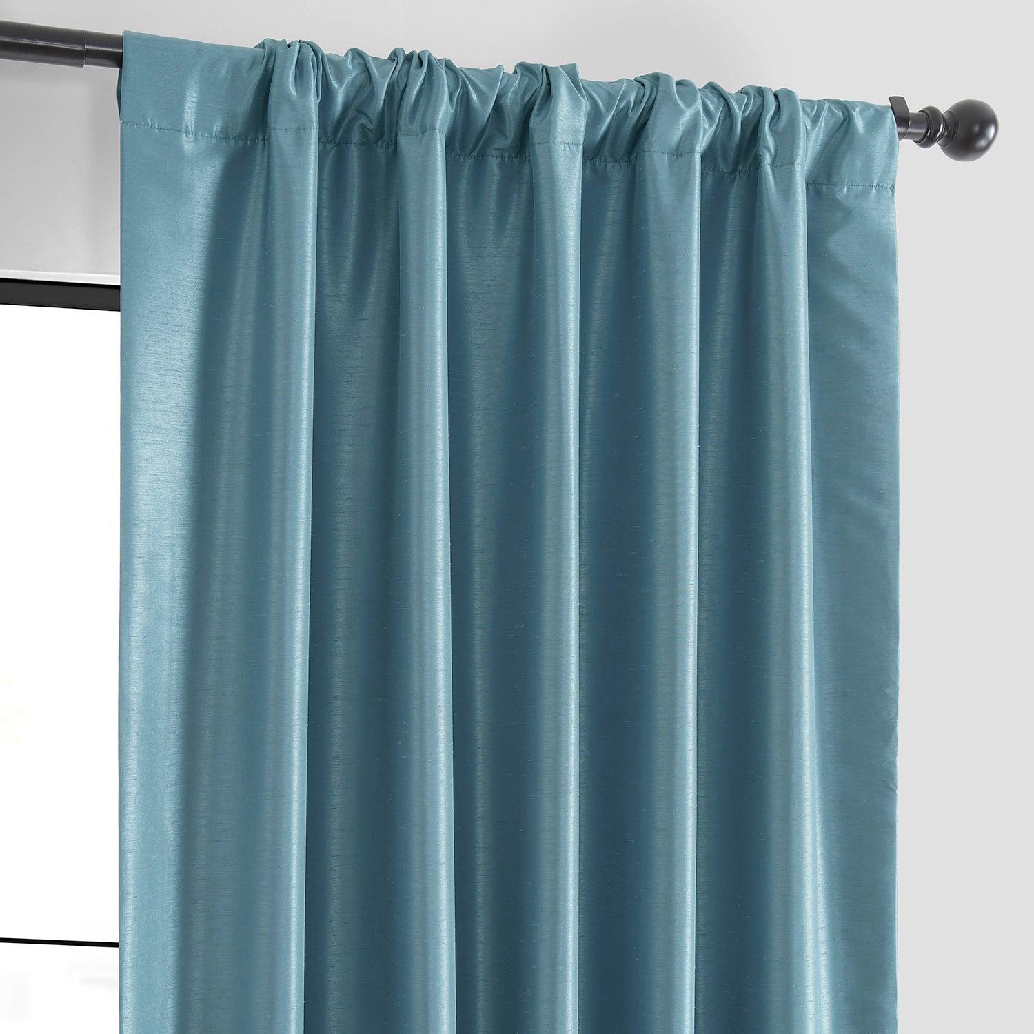 Nassau Blue Vintage Textured Faux Dupioni Silk Blackout Curtains for Bedroom & Living Room - Noise Reducing & Light Blocking Window Treatment