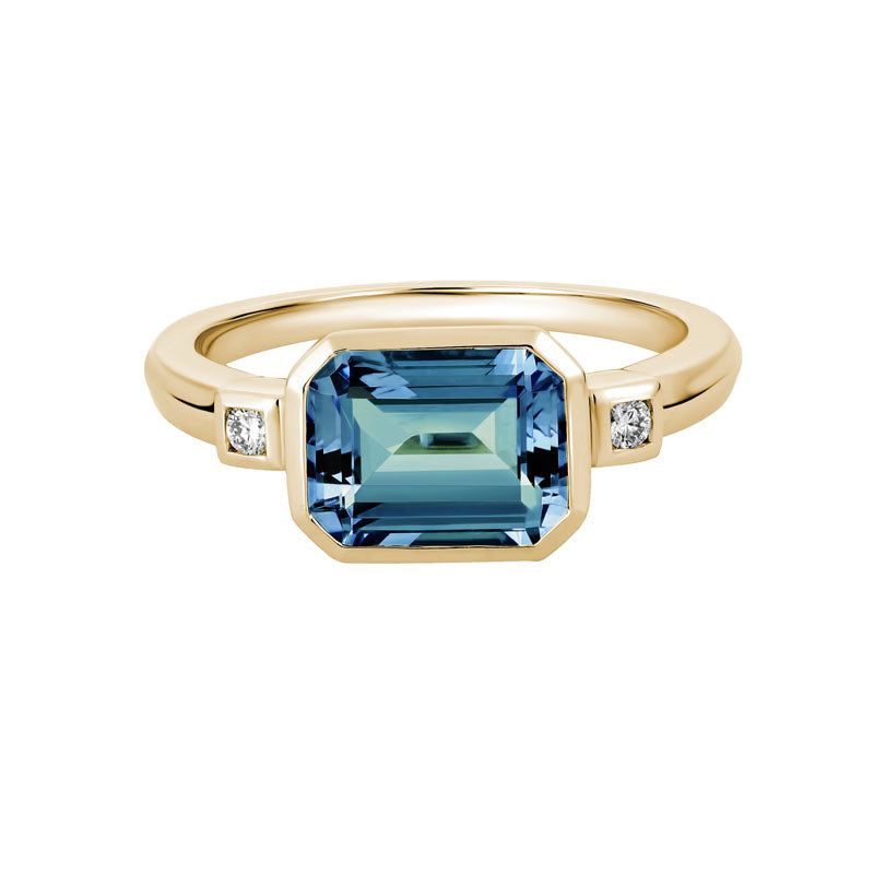 14K Yellow Gold London Blue Topaz & Diamond Ring for Women - Elegant Jewelry Gift for Engagement, Anniversary & Special Occasions