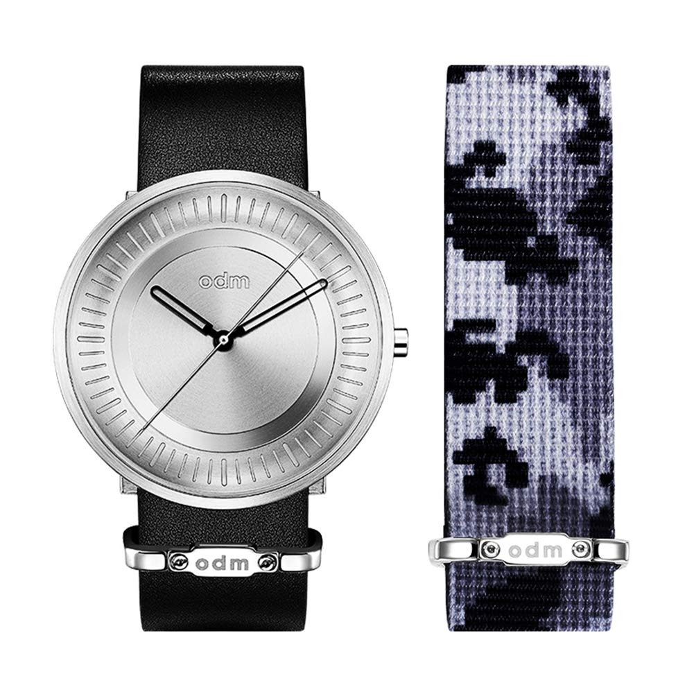 ODM Men's Analog Quartz Watch - Stainless Steel Case with Leather & Nylon Interchangeable Straps - Water Resistant Dress & Casual Watch for Business, Travel & Everyday Wear