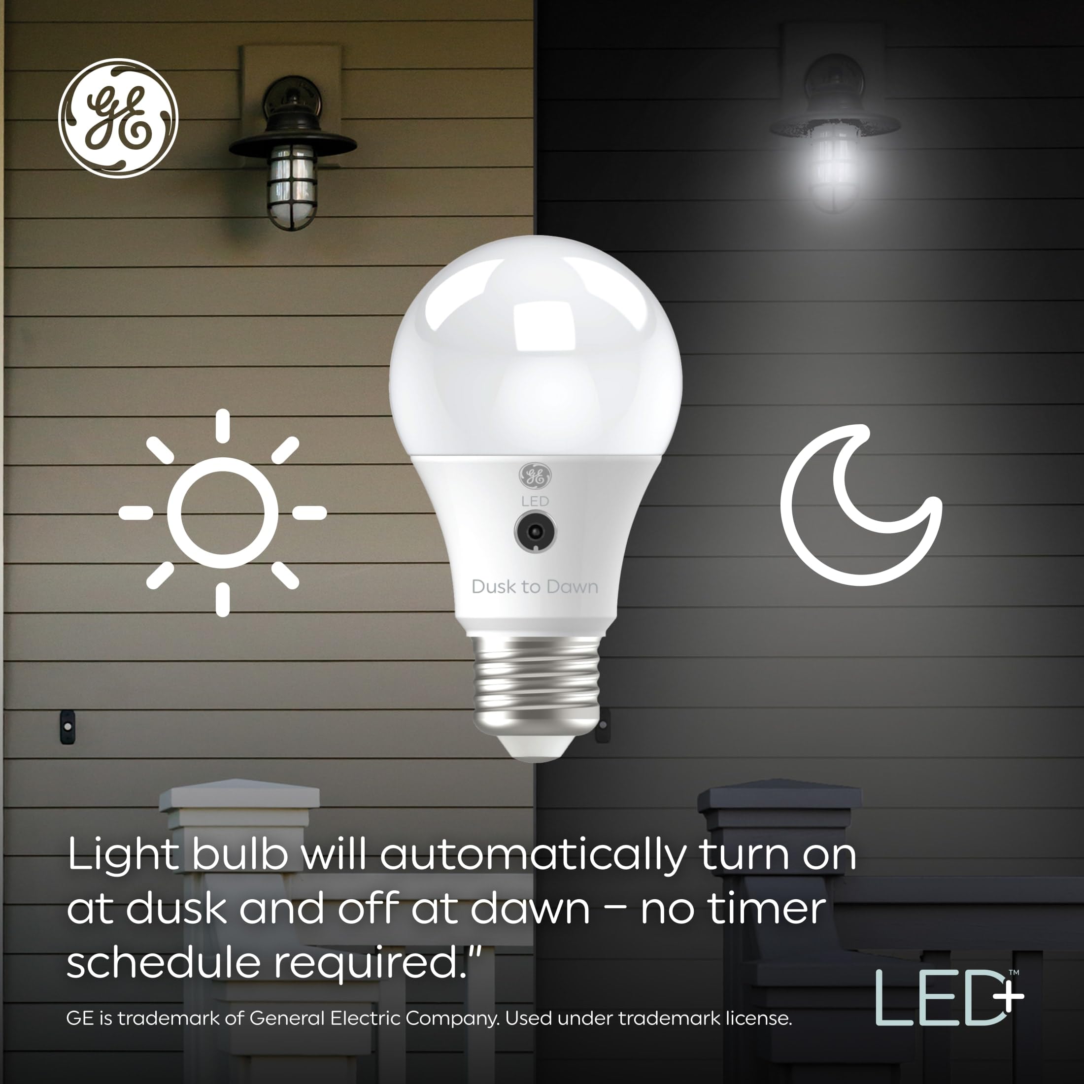 GE LED+ CA11 Dusk to Dawn Sensor Light Bulbs - Automatic On/Off Outdoor Security Lighting, Daylight White (5000K), E26 Medium Base, 2-Pack - Perfect for Porch, Garage, Garden & Pathway Illumination