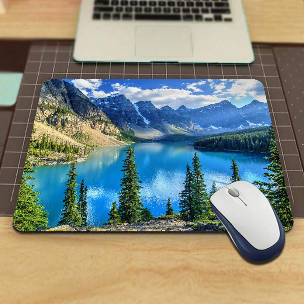 Canadian Rockies Moraine Lake Banff Landscape Gaming Mouse Pad - Non-Slip Rubber Surface for PC, Laptop & Office (9.5x7.9 Inch) - Perfect for Gaming, Work & Home Office Setup