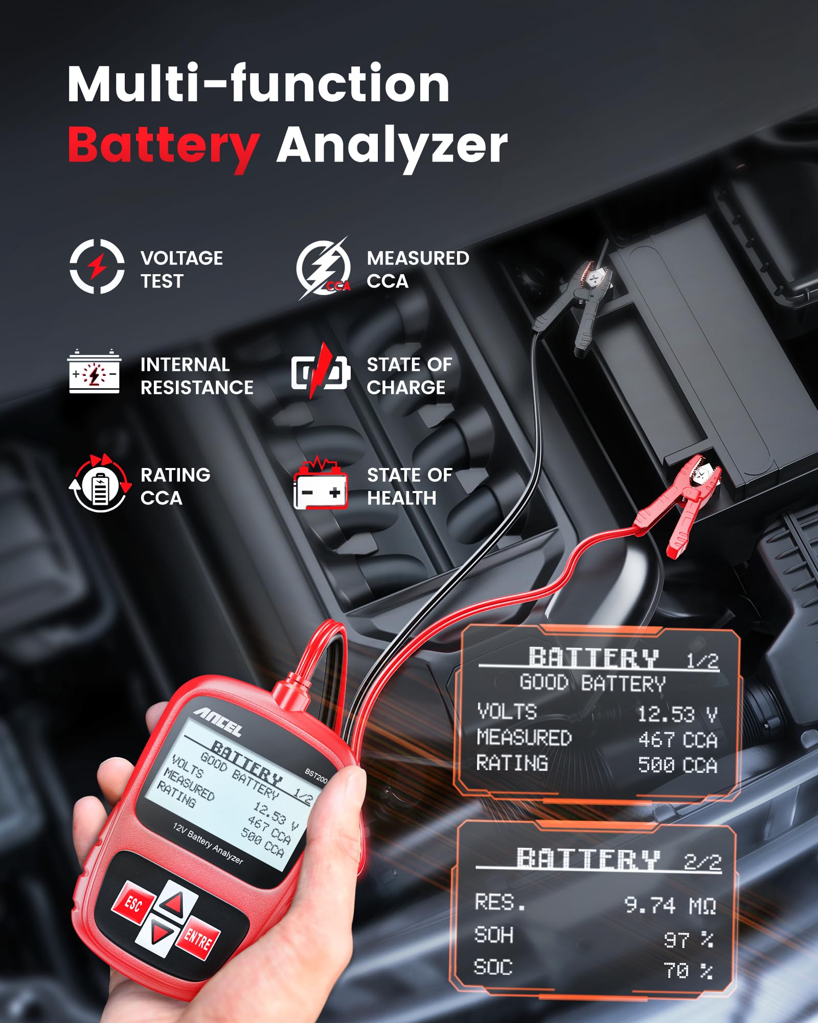 ANCEL BST200 12V Car Battery Tester & ANCEL BM700 BMW OBD2 Scanner Diagnostic Tool - Perfect for Vehicle Maintenance, Auto Repair Shops & DIY Car Diagnostics