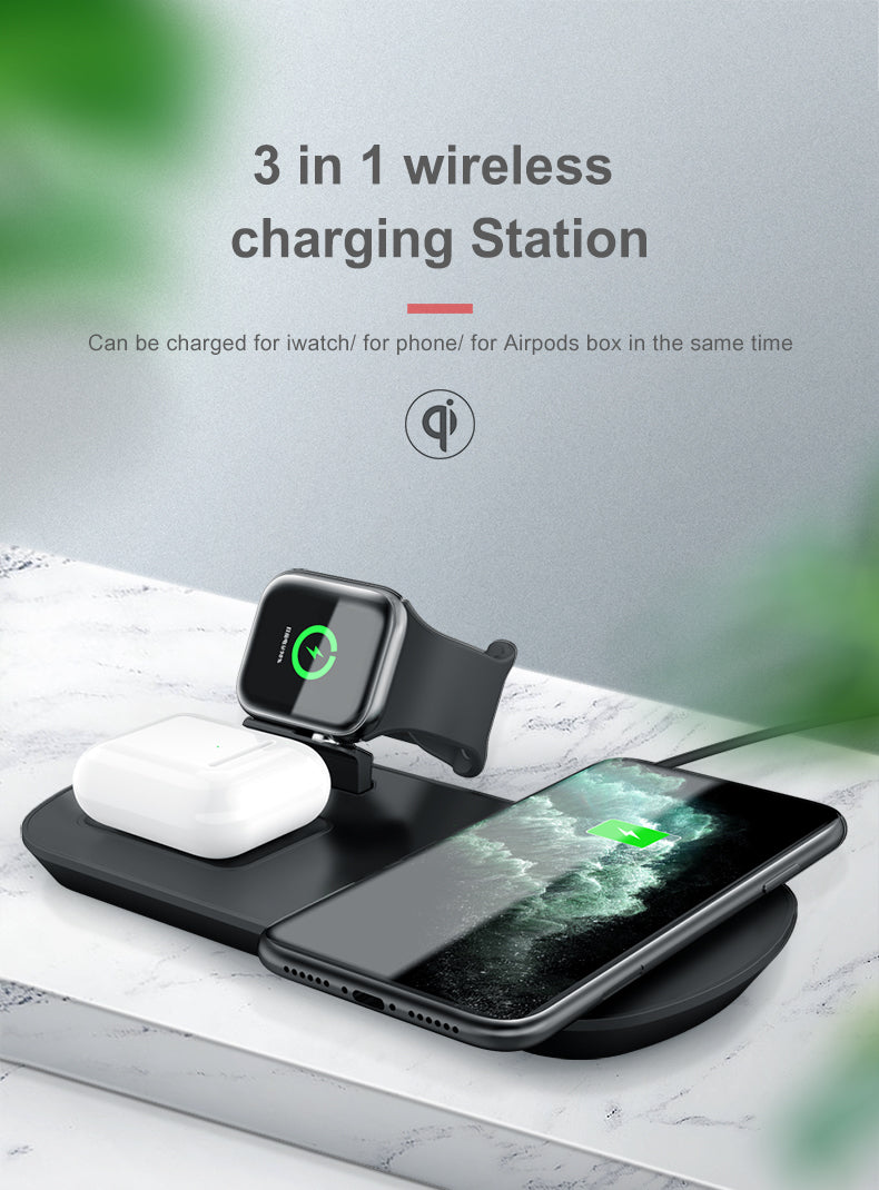 3 in 1 Apple Wireless Charger Stand for iPhone 14/13/12, AirPods & Apple Watch - Fast Charging Station for Home, Office & Travel
