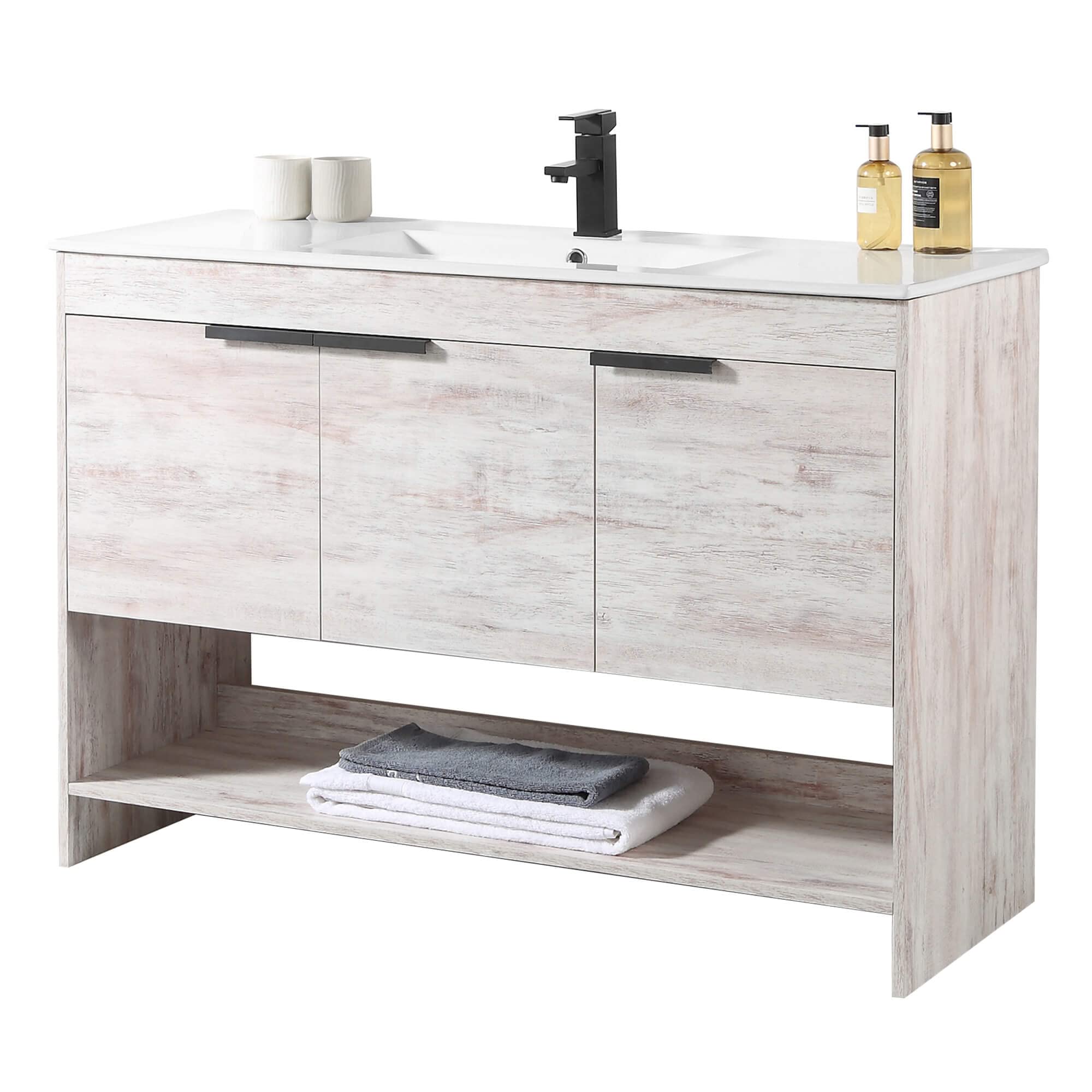 Fine Fixtures Phoenix 48 Inch Bathroom Vanity with Sink – Modern White Vanity with Soft-Close Doors & Storage Drawers for Small Bathrooms | Durable Construction | Easy Installation | Perfect for Master Bath, Guest Bath & Powder Room Remodeling