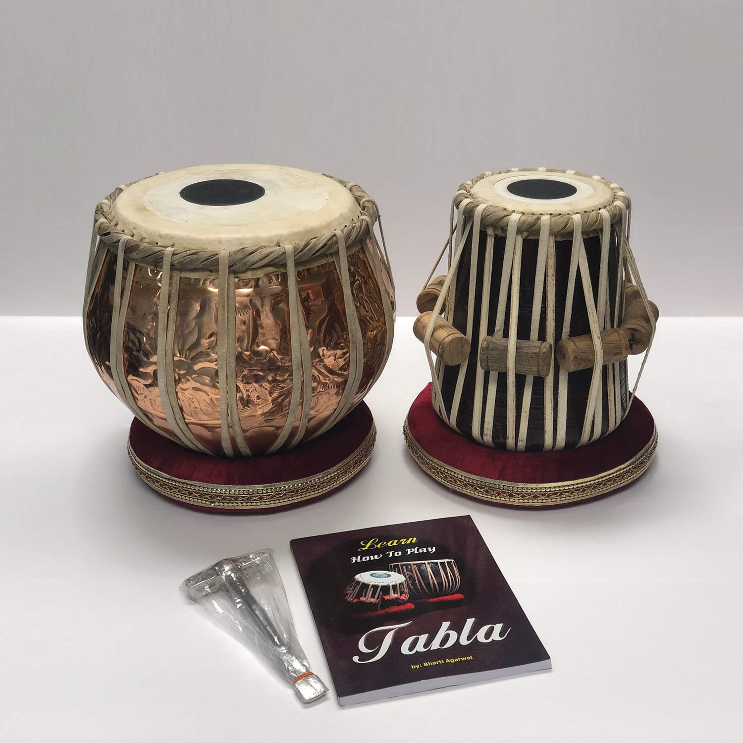Handcrafted Copper Tabla Drum Set with Gig Bag, Hammer, Music Book, Cushions & Cover - Premium Indian Musical Instrument for Professional Performances & Home Decor