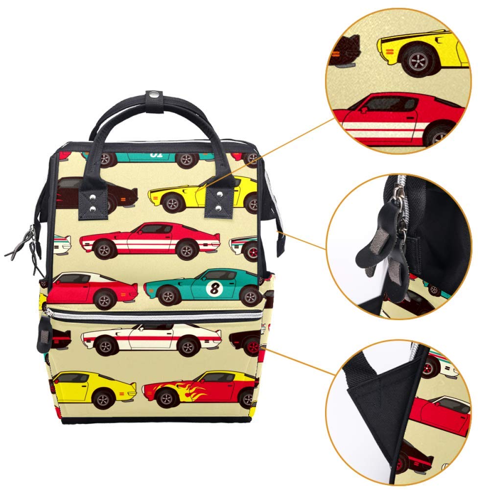 American Muscle Classic Racing Car Diaper Tote Bag - Stylish Baby Care Backpack for Moms, Waterproof Nappy Changing Bag with Multiple Pockets (Perfect for Travel, Shopping & Daily Outings with Baby)