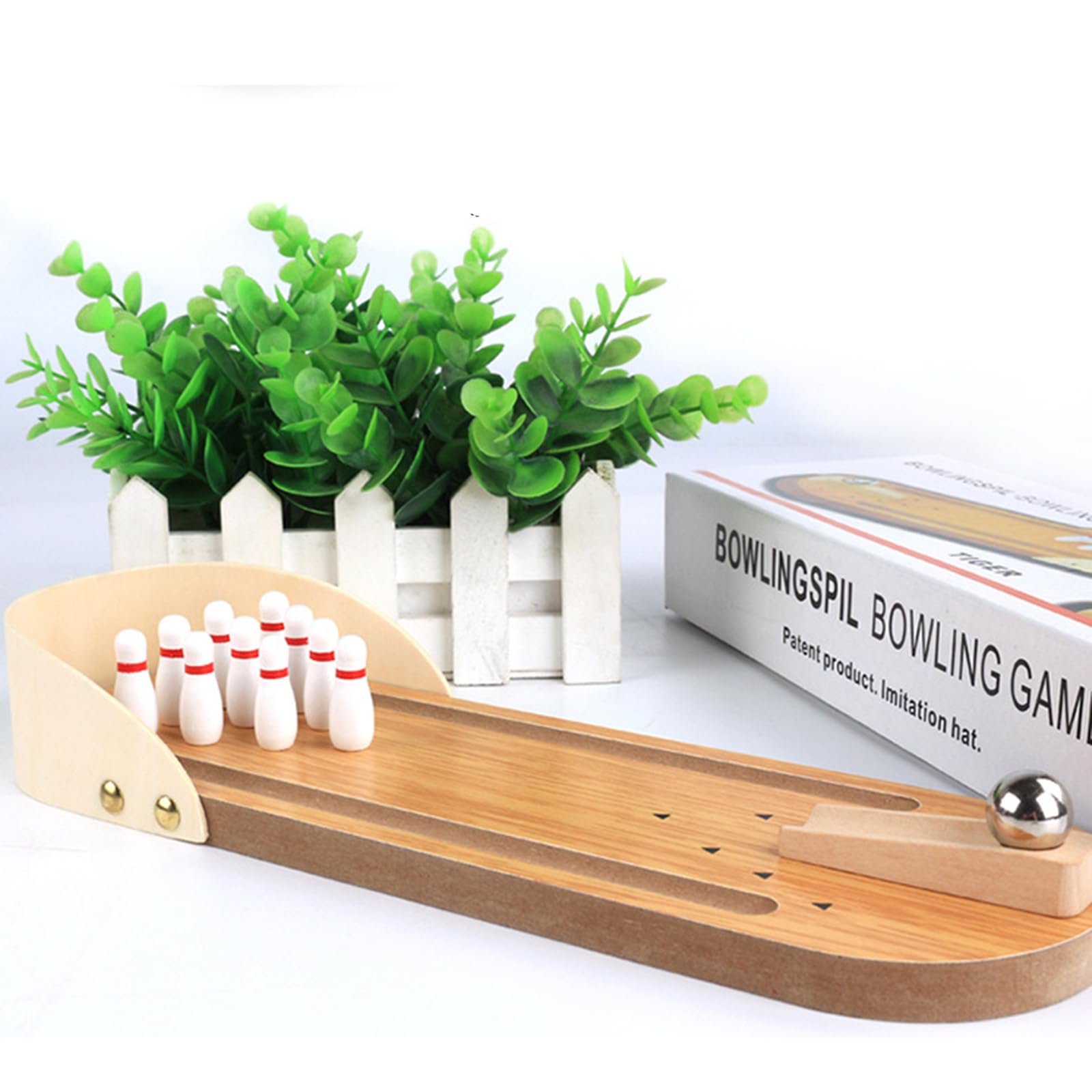 Wooden Tabletop Bowling Set for Adults & Kids - Fun Home Game