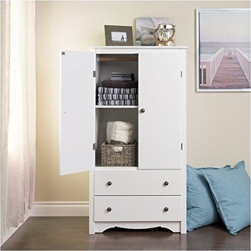 Pemberly Row White TV Wardrobe Armoire with 2 Drawers & Hanging Rod - Perfect for Bedroom Storage & Entertainment Center