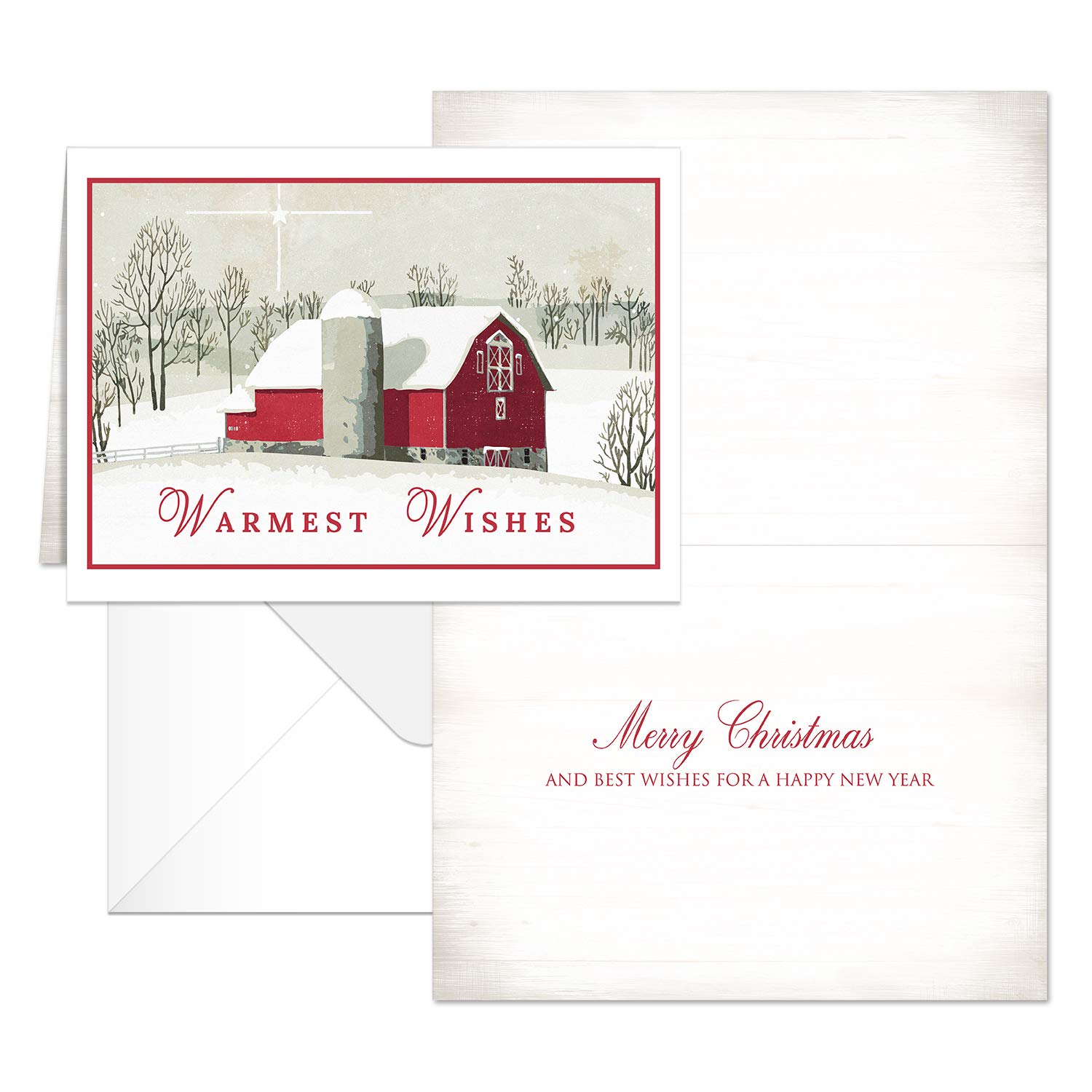 25 Classic Holiday Christmas Cards with White Envelopes - 5 Retro Christmas Designs (4 5/8