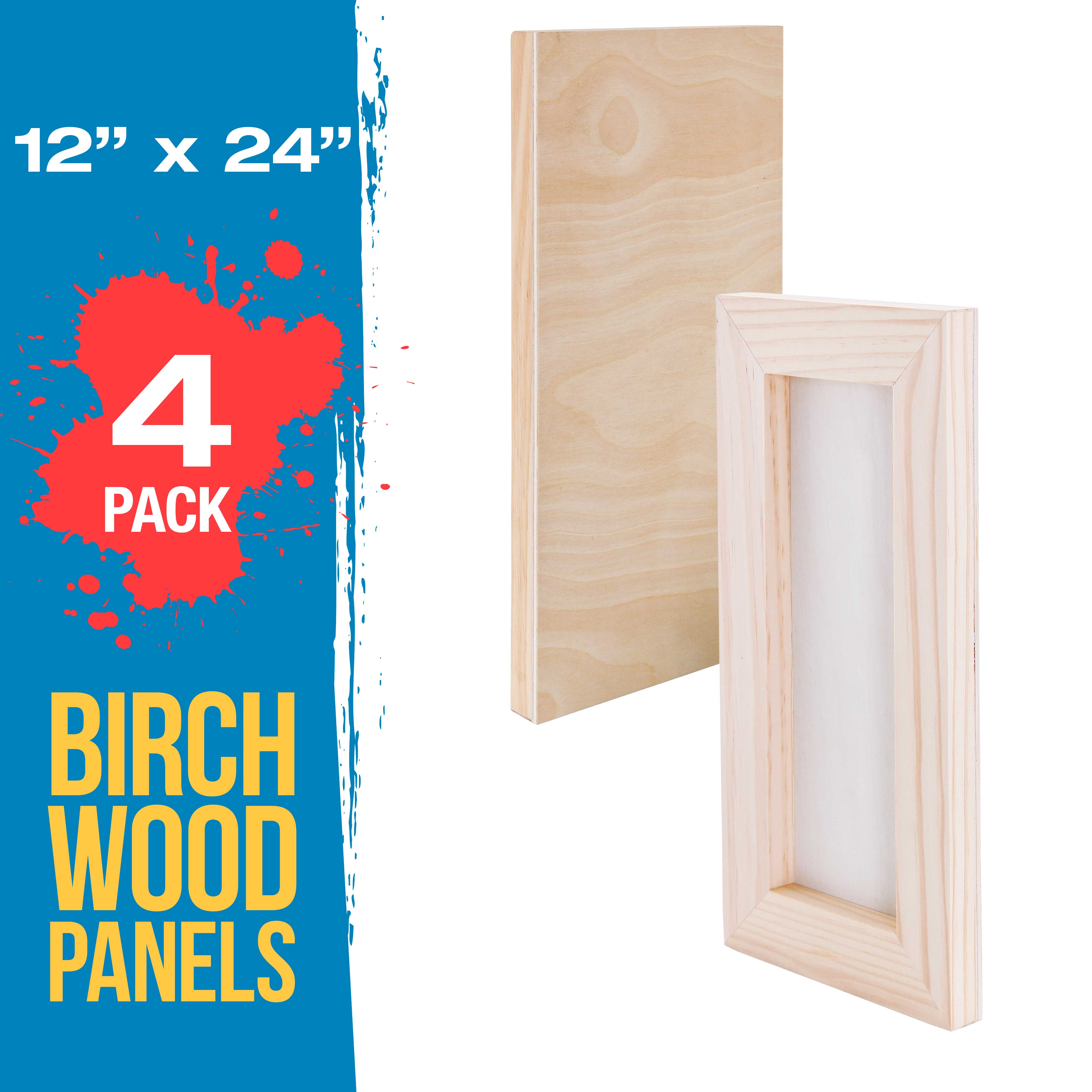 Unfinished Cradled Wood Panels for Painting - 2 Pack 12x24 Inch Studio Birch Wooden Canvas Boards, 3/4