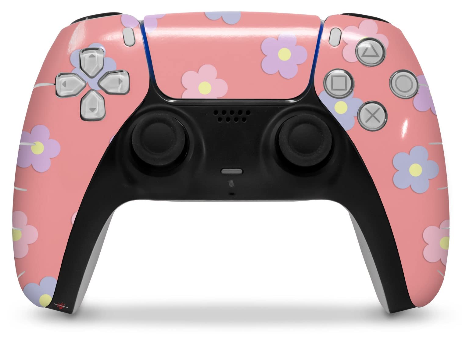 PS5 DualSense Controller Skin Wrap - Pastel Flowers on Pink for Gaming & Protection