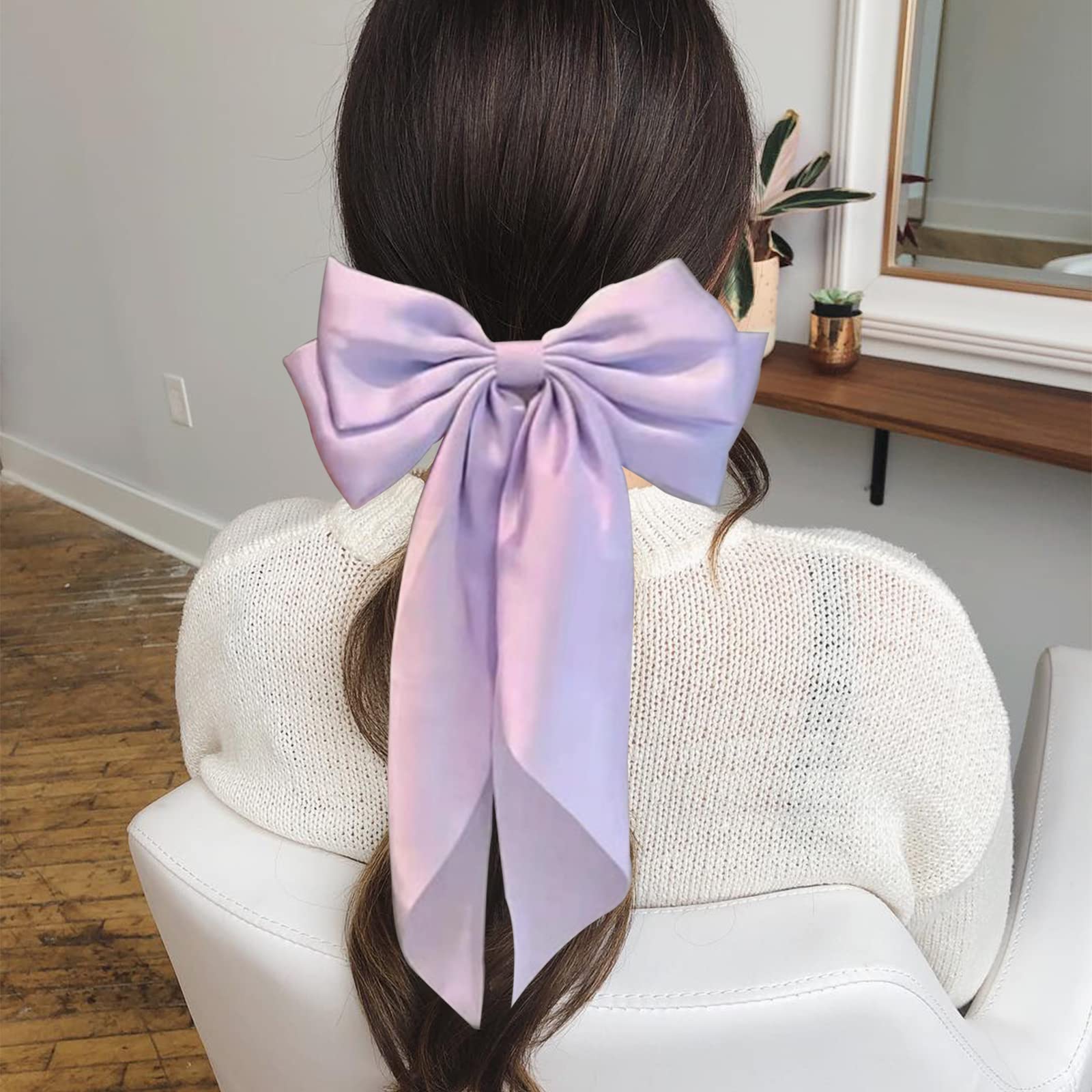 Elegant Large Bow Hair Clips for Women & Girls - Solid Color Satin Hair Slides, French Barrette with Bowknot Hairpin - Perfect for Weddings, Parties & Everyday Hair Accessories