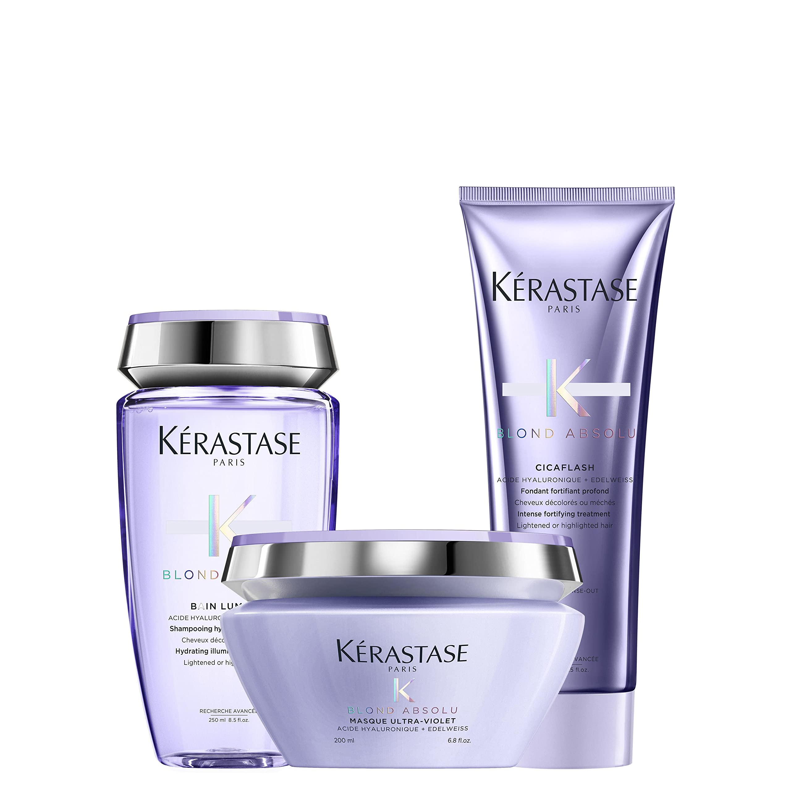 Kérastase Blond Absolu Hydrating Illuminating Shampoo & Anti-Brass Purple Hair Mask with Repairing Nourishing Conditioner - Best for Blonde Hair Care, Color-Treated Hair & Brassiness Correction