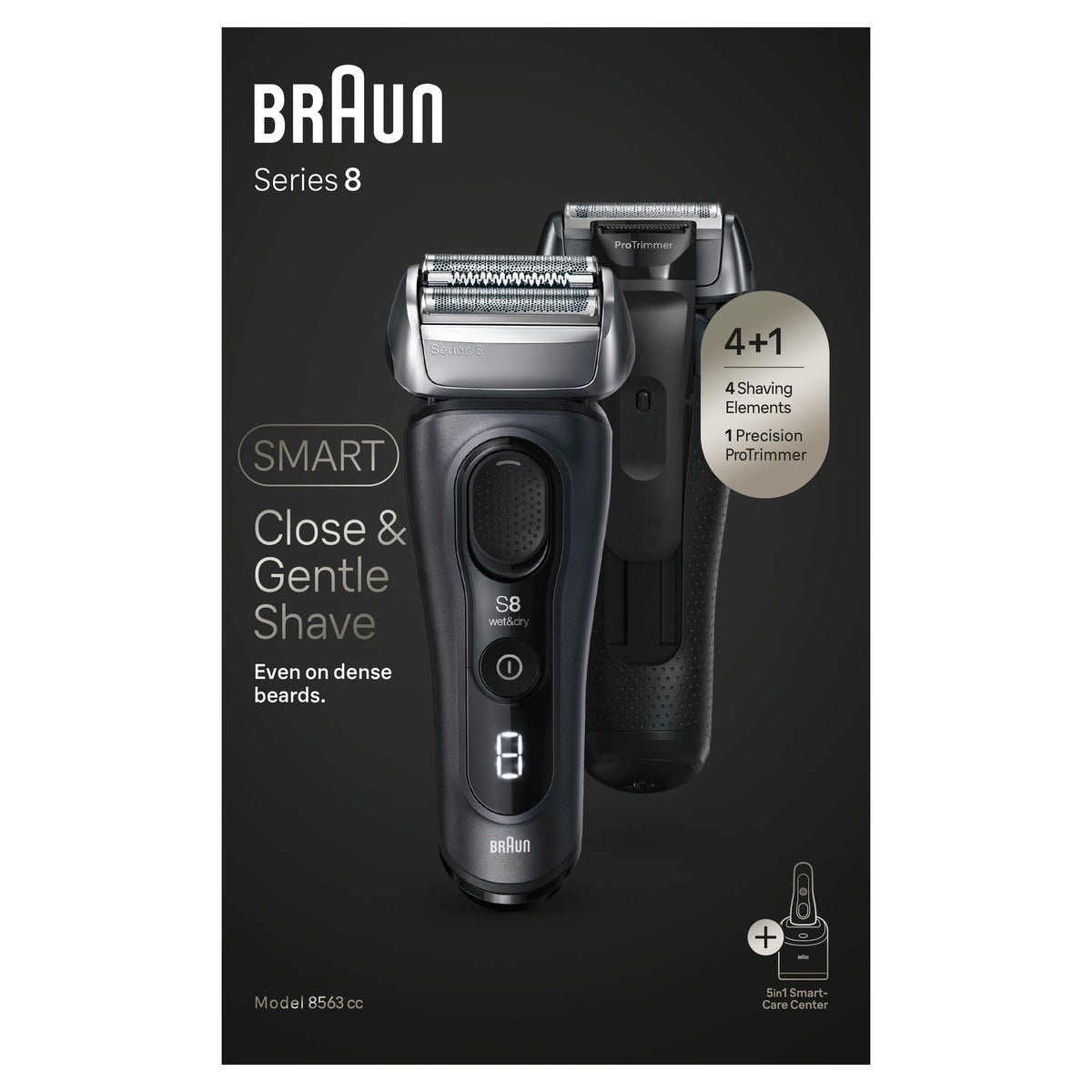 Braun Series 8 8563CC Electric Shaver with Automatic Cleaning Station - Wet & Dry Men's Razor for Smooth Shaving at Home or Travel