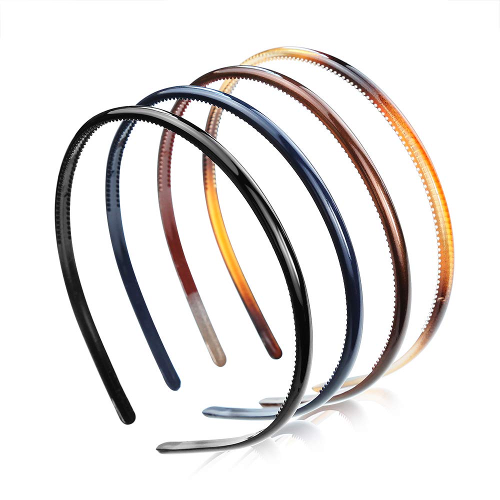 Minihope Thin Plastic Headbands for Women - 4 Pack with Snap Hair Clips - Comfortable Non-Slip Hair Accessories for Workouts, Yoga, Running & Daily Use